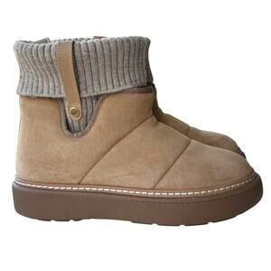 Zara Women's Tan Sock Ankle Boots Sz 38 US 7.5 Cozy Chunky Knit Platform Booties